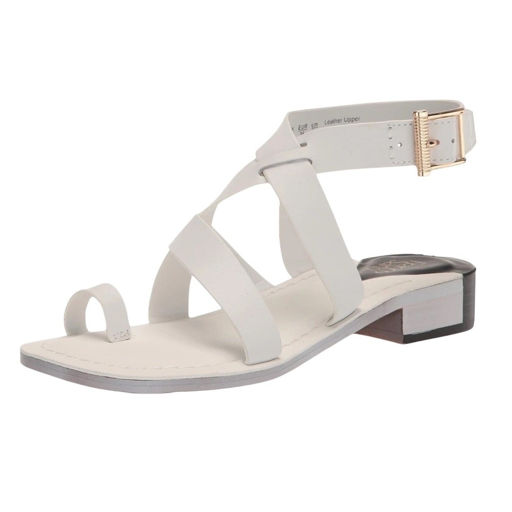 Franco Sarto Women's 5.5M Ina‎ Toe Loop Ankle Strap Stacked Heel Sandals White